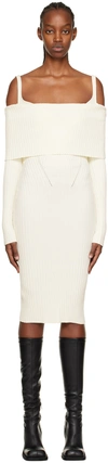 Andreädamo Off-white Long Sleeve Midi Dress In 000 0474 Ivory