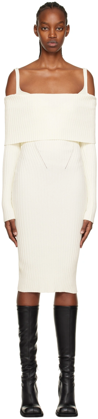 Andreädamo Off-white Long Sleeve Midi Dress In 000 0474 Ivory