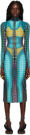 Jean Paul Gaultier Blue Dots Midi Dress In Blue Purple Yellow