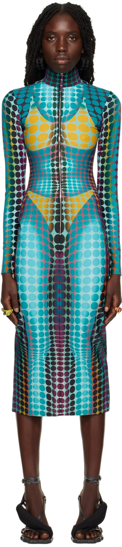 Jean Paul Gaultier Blue Dots Midi Dress In 502710-blue/purple/y
