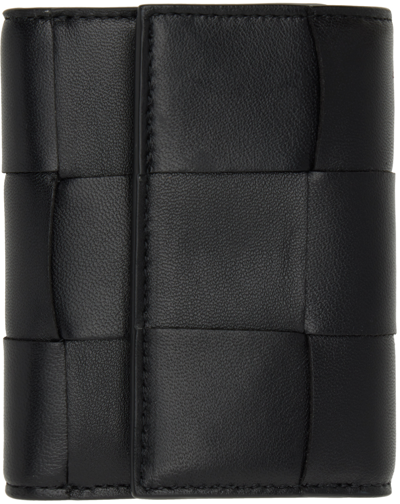 Bottega Veneta Black Trifold Zip Wallet In 8425 Black Gold