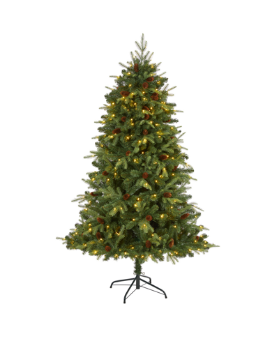 Nearly Natural Wellington Spruce "natural Look" Artificial Christmas Tree With 300 Clear Led Lights And Pine Cones In Green