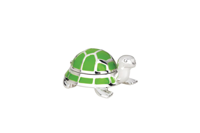 Reed & Barton Jungle Parade Silver-plated Turtle Tooth Fairy Box In Green And Silver Plated