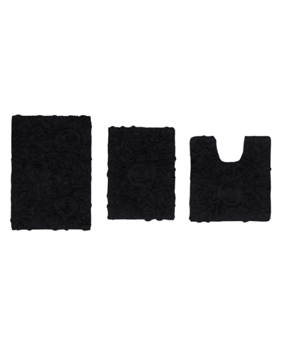 Home Weavers Bell Flower 3-pc. Bath Rug Set In Black