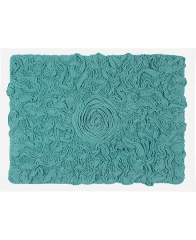 Home Weavers Bell Flower Bath Rug, 17" X 24" In Turquoise