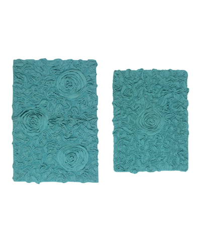 Home Weavers Bell Flower Bath Rug Set, 2 Piece Bedding In Turquoise