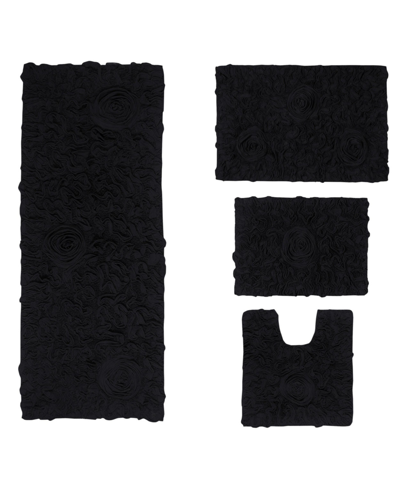 Home Weavers Bell Flower 4-pc. Bath Rug Set In Black