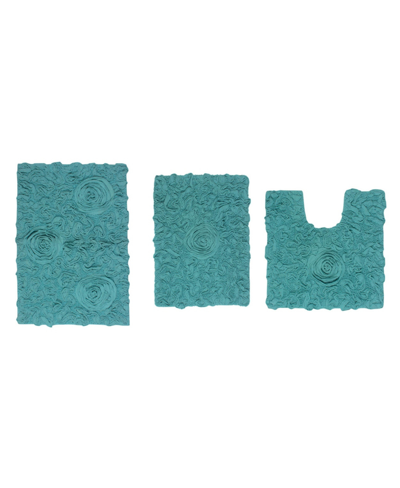 Home Weavers Bell Flower 3-pc. Bath Rug Set In Turquoise