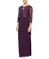 Alex Evenings Embroidered Empire Gown With Jacket In Eggplant