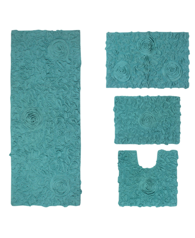 Home Weavers Bell Flower Bath Rug Set, 4 Piece Bedding In Turquoise