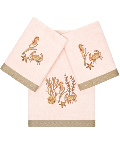 Linum Home Textiles Turkish Cotton Aaron Embellished Towel Set, 3 Piece In Blush