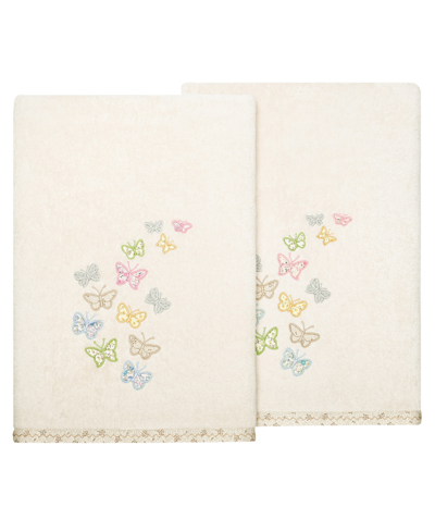 Linum Home Turkish Cotton Mariposa Embellished 2-pc. Bath Towel Set In Beige