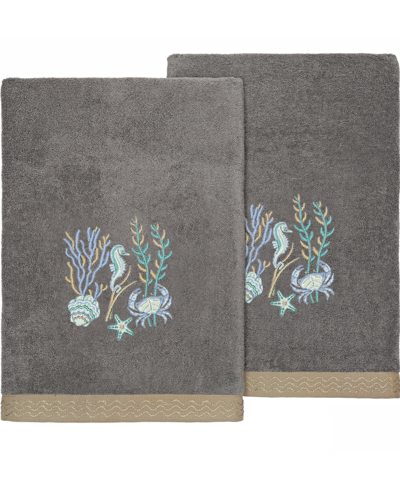 Linum Home Textiles Turkish Cotton Aaron Embellished Bath Towel Set, 2 Piece In Charcoal