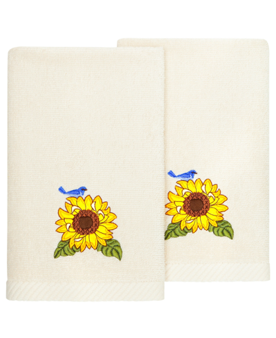 Linum Home Textiles Turkish Cotton Girasol Embellished Fingertip Towel Set, 2 Piece In Beige