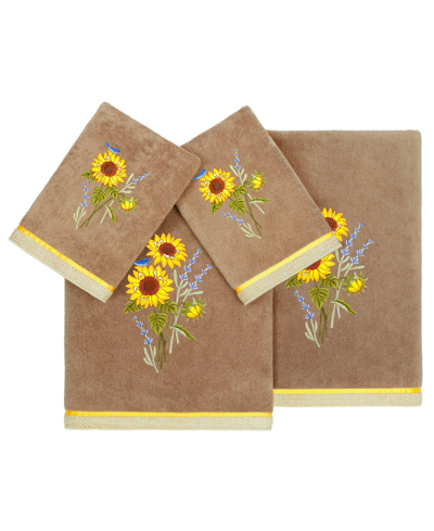 Linum Home Textiles Turkish Cotton Girasol Embellished Towel Set, 4 Piece In Cocoa