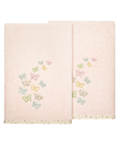 Linum Home Turkish Cotton Mariposa Embellished 2-pc. Bath Towel Set In Blush