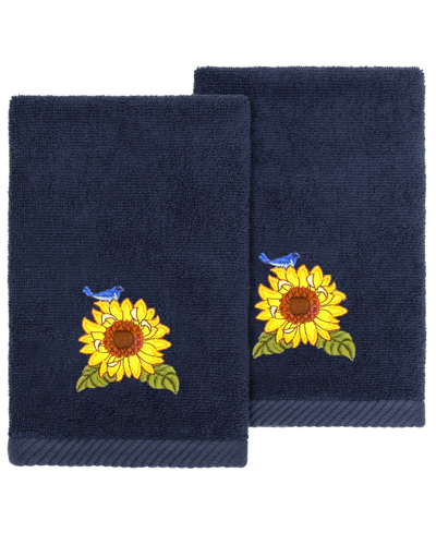 Linum Home Turkish Cotton Girasol Embellished 2-pc. Fingertip Towel Set In Marine
