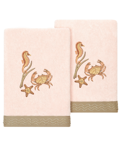 Linum Home Textiles Turkish Cotton Aaron Embellished Hand Towel Set, 2 Piece In Blush