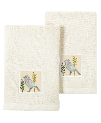 Linum Home Textiles Turkish Cotton Belinda Embellished Fingertip Towel Set, 2 Piece In Beige