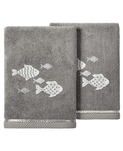 Linum Home Turkish Cotton Figi Embellished 2-pc. Hand Towel Set In Charcoal