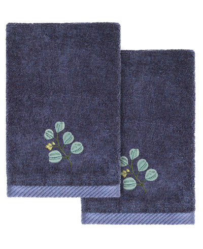 Linum Home Turkish Cotton Botanica Embellished 2-pc. Fingertip Towel Set In Marine