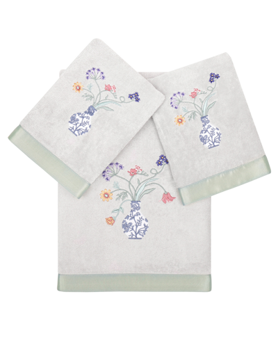 Linum Home Textiles Turkish Cotton Stella Embellished Towel Set, 3 Piece In White