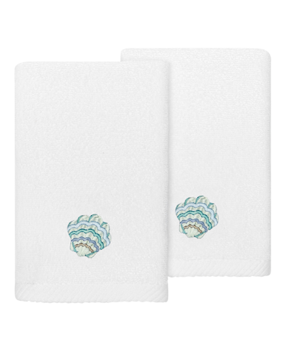 Linum Home Textiles Turkish Cotton Aaron Embellished Fingertip Towel Set, 2 Piece In White
