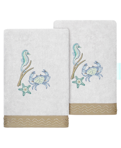 Linum Home Textiles Turkish Cotton Aaron Embellished Hand Towel Set, 2 Piece In Silver