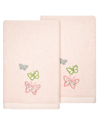 Linum Home Textiles Turkish Cotton Mariposa Embellished Fingertip Towel Set, 2 Piece In Blush