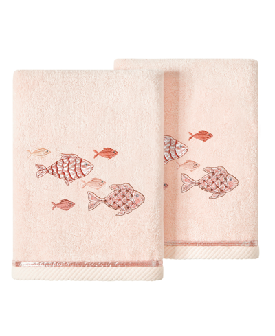 Linum Home Textiles Turkish Cotton Figi Embellished Hand Towel Set, 2 Piece In Blush