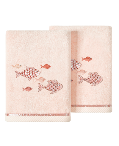 Linum Home Turkish Cotton Figi Embellished 2-pc. Hand Towel Set In Blush