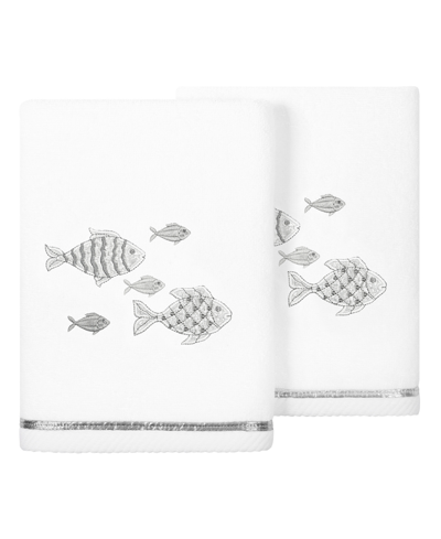 Linum Home Textiles Turkish Cotton Figi Embellished Hand Towel Set, 2 Piece Bedding In White