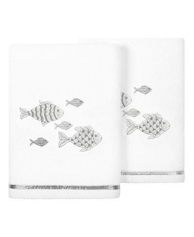 Linum Home Textiles Turkish Cotton Figi Embellished Hand Towel Set, 2 Piece In White