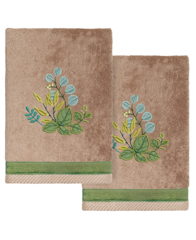 Linum Home Turkish Cotton Botanica Embellished 2-pc. Hand Towel Set In Cocoa