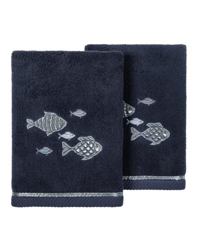 Linum Home Turkish Cotton Figi Embellished 2-pc. Hand Towel Set In Marine