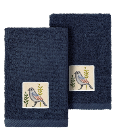 Linum Home Turkish Cotton Belinda Embellished 2-pc. Fingertip Towel Set In Marine