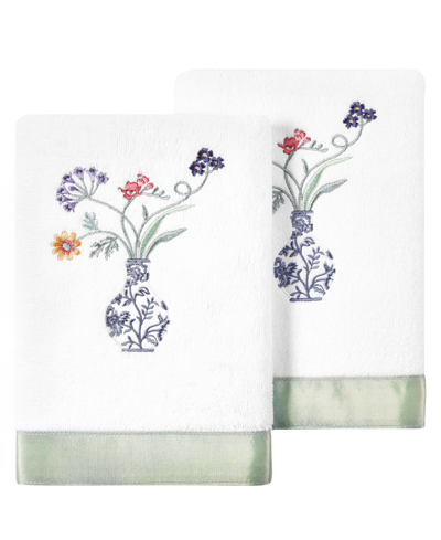 Linum Home Textiles Turkish Cotton Stella Embellished Hand Towel Set, 2 Piece In White