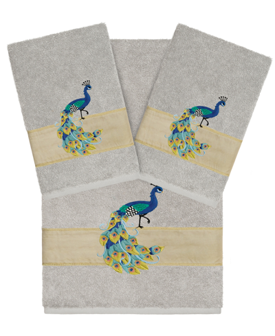 Linum Home Textiles Turkish Cotton Penelope Embellished Towel Set, 3 Piece In Light Gray