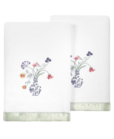 Linum Home Textiles Turkish Cotton Stella Embellished Bath Towel Set, 2 Piece In White