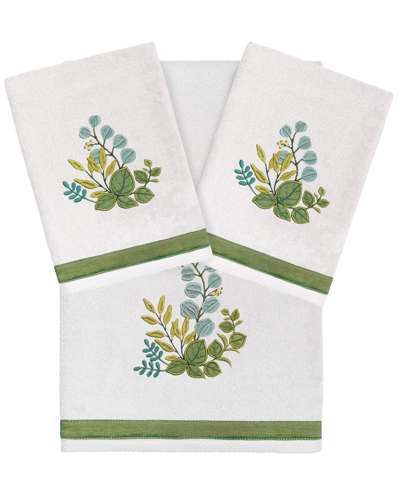 Linum Home Textiles Turkish Cotton Botanica Embellished Towel Set, 3 Piece In Silver