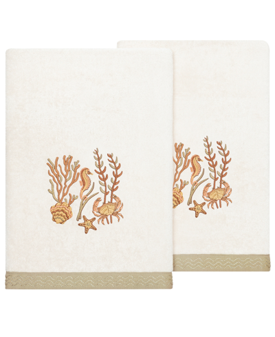 Linum Home Textiles Turkish Cotton Aaron Embellished Bath Towel Set, 2 Piece In Beige