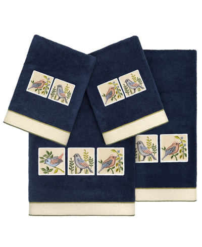 Linum Home Textiles Turkish Cotton Belinda Embellished Towel Set, 4 Piece In Marine