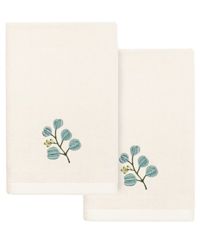 Linum Home Turkish Cotton Botanica Embellished 2-pc. Fingertip Towel Set In Beige
