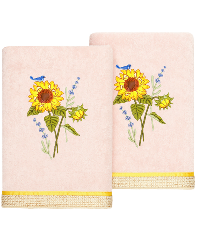 Linum Home Textiles Turkish Cotton Girasol Embellished Hand Towel Set, 2 Piece In Blush