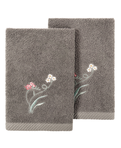 Linum Home Turkish Cotton Stella Embellished 2-pc. Fingertip Towel Set In Charcoal