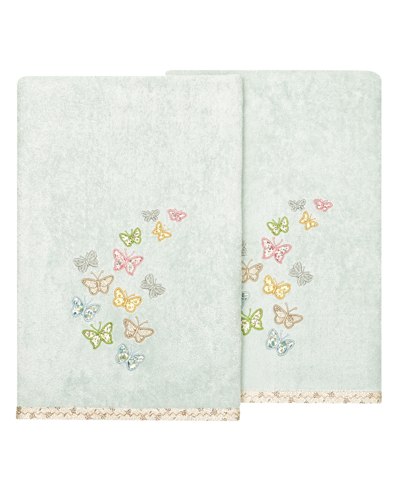 Linum Home Textiles Turkish Cotton Mariposa Embellished Bath Towel Set, 2 Piece In Aqua
