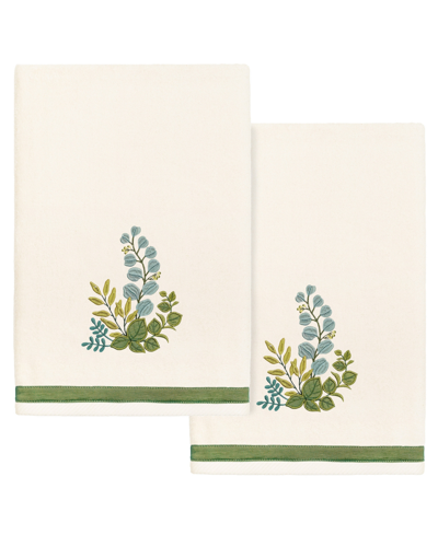 Linum Home Textiles Turkish Cotton Botanica Embellished Bath Towel Set, 2 Piece In Beige