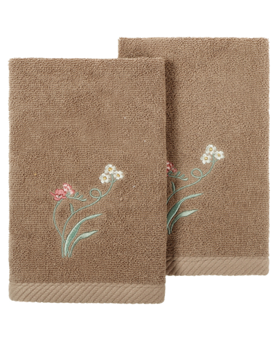 Linum Home Turkish Cotton Stella Embellished 2-pc. Fingertip Towel Set In Cocoa