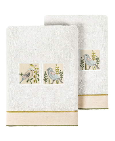 Linum Home Textiles Turkish Cotton Belinda Embellished Hand Towel Set, 2 Piece In Silver