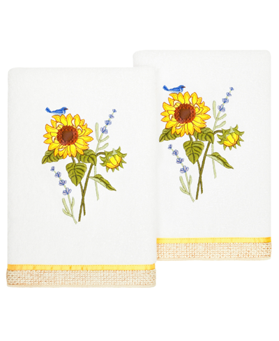 Linum Home Turkish Cotton Girasol Embellished 2-pc. Hand Towel Set In White